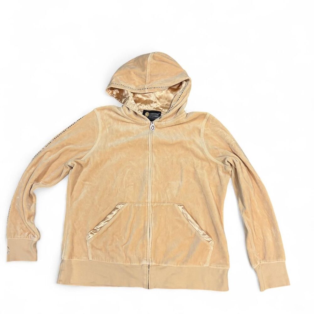 christine alexander y2k gold velvet rhinestone zip up hoodie size large